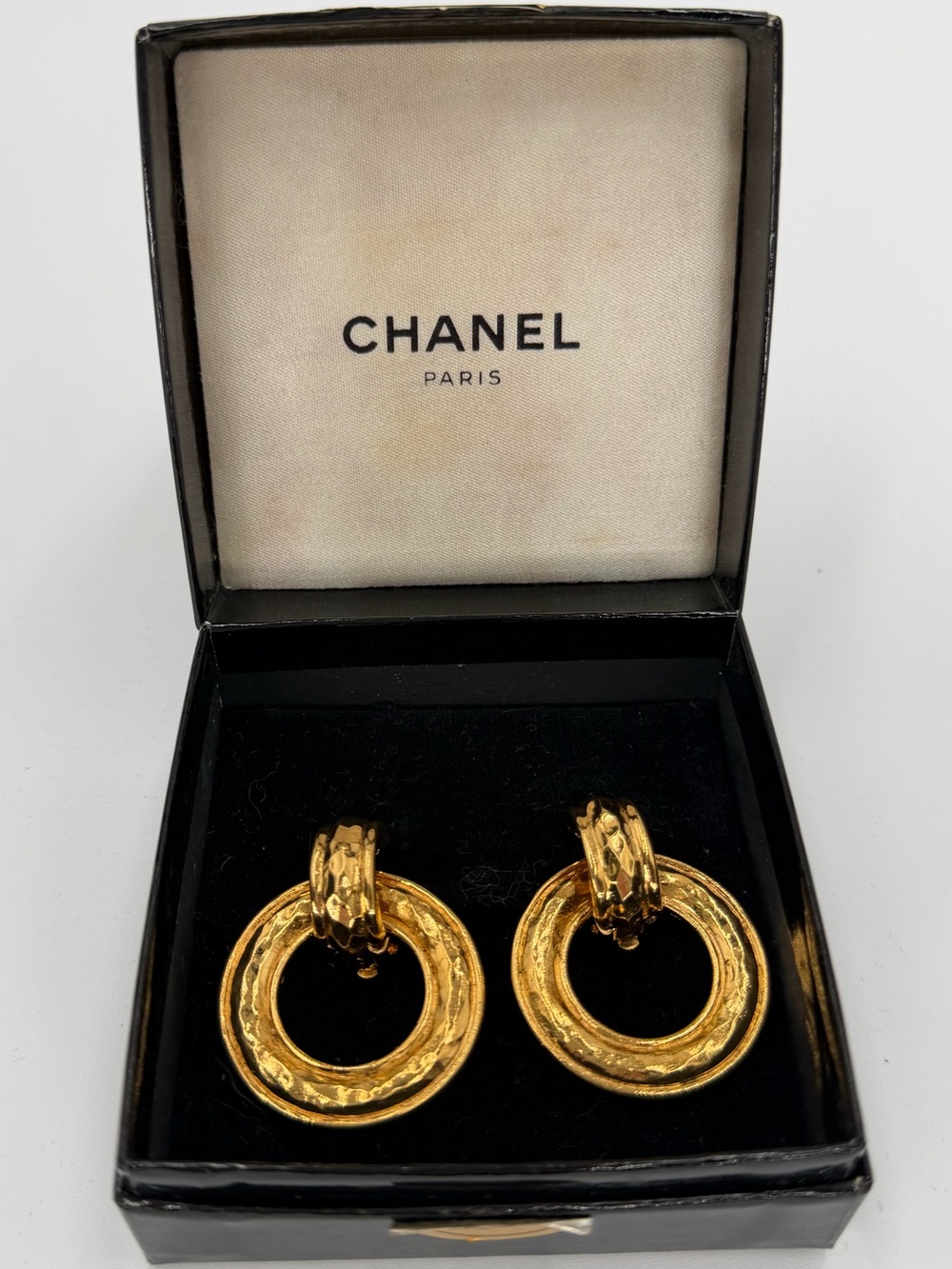 CHANEL Vintage Gold Door Knocker Clip-On Earrings w/Chanel Box and COA